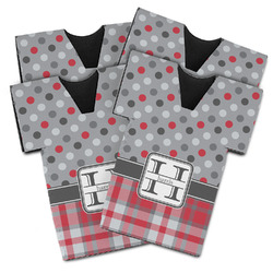 Red & Gray Dots and Plaid Jersey Bottle Cooler - Set of 4 (Personalized)