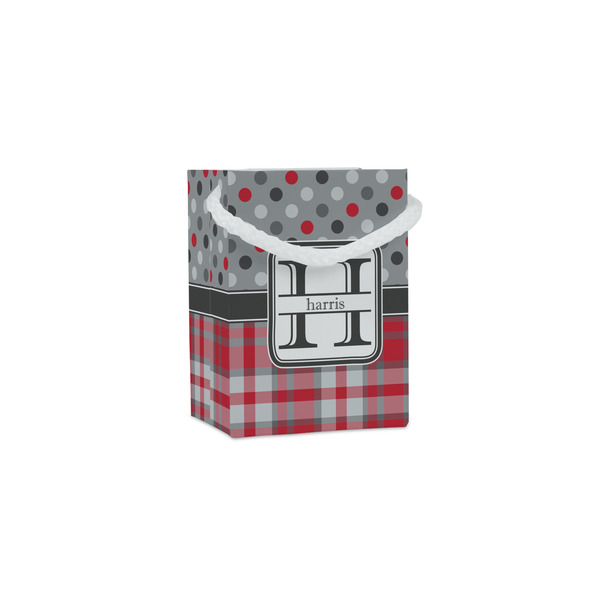 Custom Red & Gray Dots and Plaid Jewelry Gift Bags (Personalized)