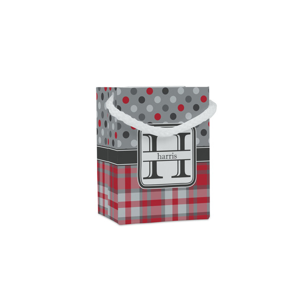Custom Red & Gray Dots and Plaid Jewelry Gift Bags - Gloss (Personalized)