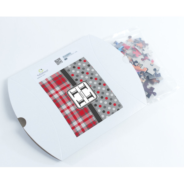 Red & Gray Dots and Plaid Jigsaw Puzzle 110 Piece - Box