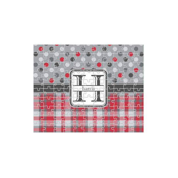 Custom Red & Gray Dots and Plaid 110 pc Jigsaw Puzzle (Personalized)