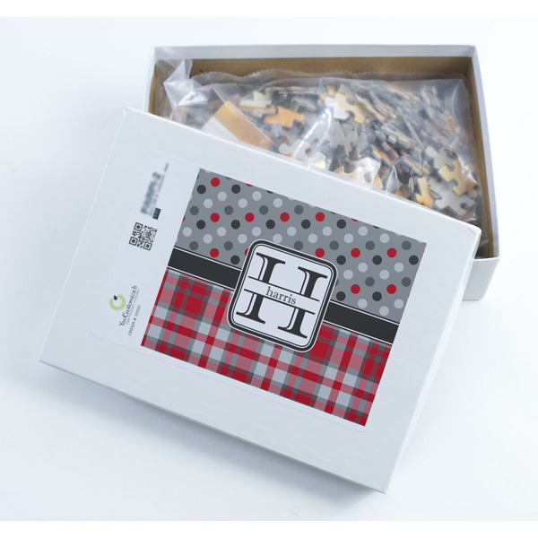 Red & Gray Dots and Plaid Jigsaw Puzzle 252 Piece - Box