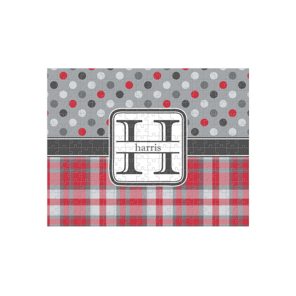 Custom Red & Gray Dots and Plaid 252 pc Jigsaw Puzzle (Personalized)