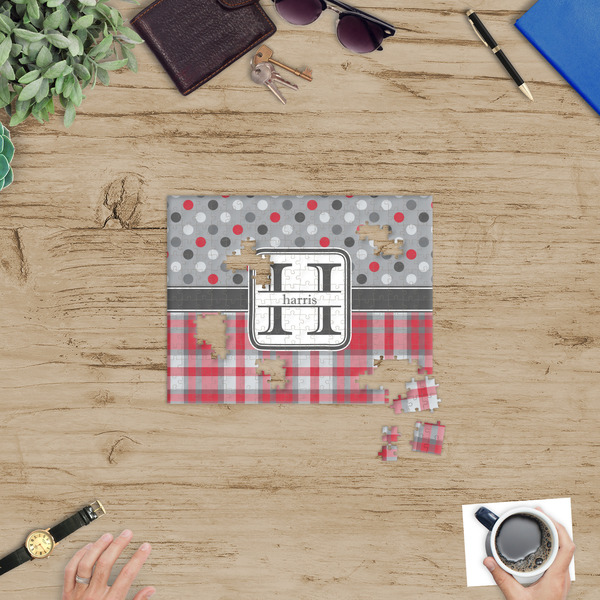 Red & Gray Dots and Plaid Jigsaw Puzzle 252 Piece - In Context