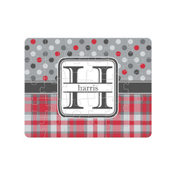 Red & Gray Dots and Plaid 30 pc Jigsaw Puzzle (Personalized)