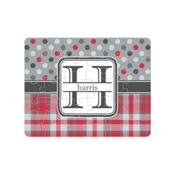 Red & Gray Dots and Plaid Jigsaw Puzzles (Personalized)