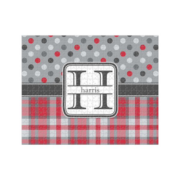 Custom Red & Gray Dots and Plaid 500 pc Jigsaw Puzzle (Personalized)