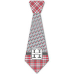 Red & Gray Dots and Plaid Iron On Tie - 4 Sizes w/ Name and Initial