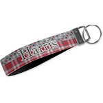 Red & Gray Dots and Plaid Webbing Keychain Fob - Large (Personalized)
