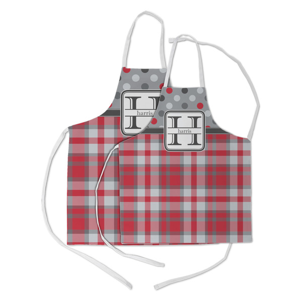 Red & Gray Dots and Plaid Kid's Aprons - Parent - Main