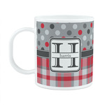 Red & Gray Dots and Plaid Plastic Kids Mug (Personalized)