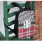 Red & Gray Dots and Plaid Kids Backpack - In Context