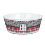 Red & Gray Dots and Plaid Kid's Bowl (Personalized)