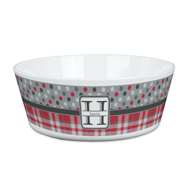 Custom Red & Gray Dots and Plaid Kid's Bowl (Personalized)
