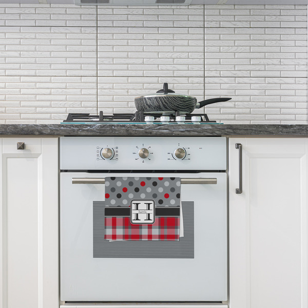 Red & Gray Dots and Plaid Kitchen Towel - Poly Cotton - Lifestyle