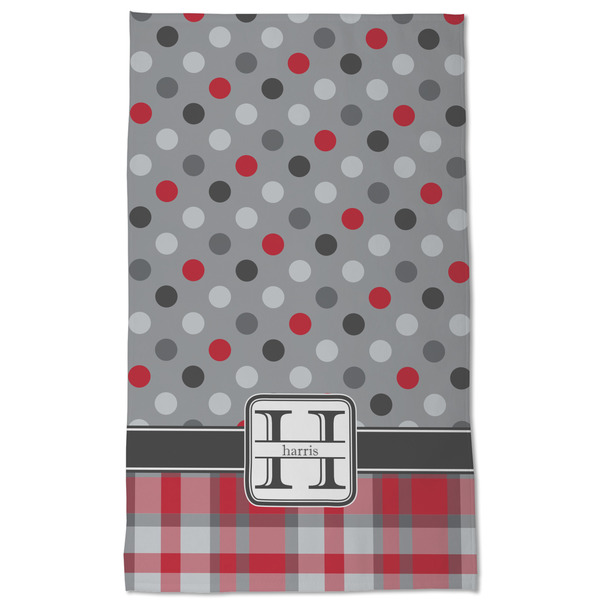 Red & Gray Dots and Plaid Kitchen Towel - Poly Cotton - Full Front