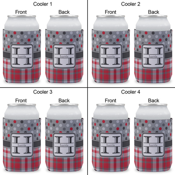 Red & Gray Dots and Plaid Can Sleeve (Approval)
