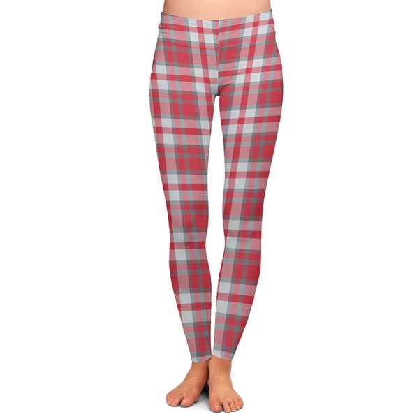 Custom Red & Gray Dots and Plaid Ladies Leggings - Extra Large