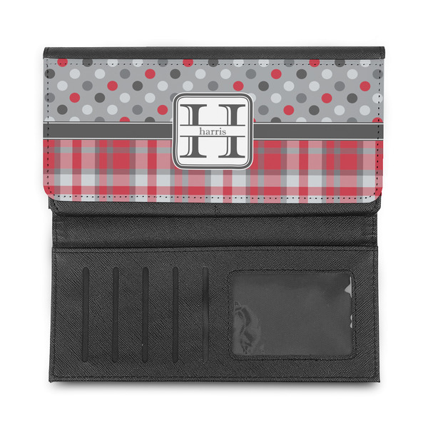 Red & Gray Dots and Plaid Ladies Wallet - Half Way Open