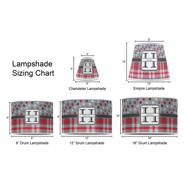 Red & Gray Dots and Plaid Lampshade Sizing Chart