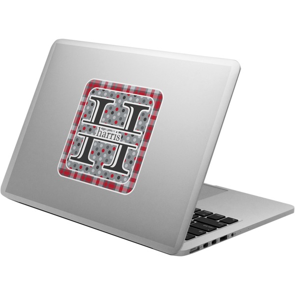 Custom Red & Gray Dots and Plaid Laptop Decal (Personalized)