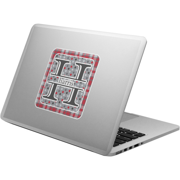 Custom Red & Gray Dots and Plaid Laptop Decal (Personalized)