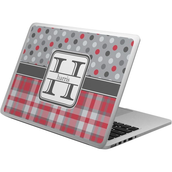 Custom Red & Gray Dots and Plaid Laptop Skin - Custom Sized (Personalized)