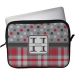 Red & Gray Dots and Plaid Laptop Sleeve / Case - 13" (Personalized)
