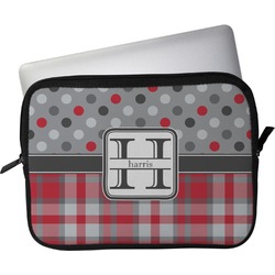 Red & Gray Dots and Plaid Laptop Sleeve / Case - 13" (Personalized)