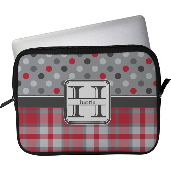 Custom Red & Gray Dots and Plaid Laptop Sleeve / Case (Personalized)