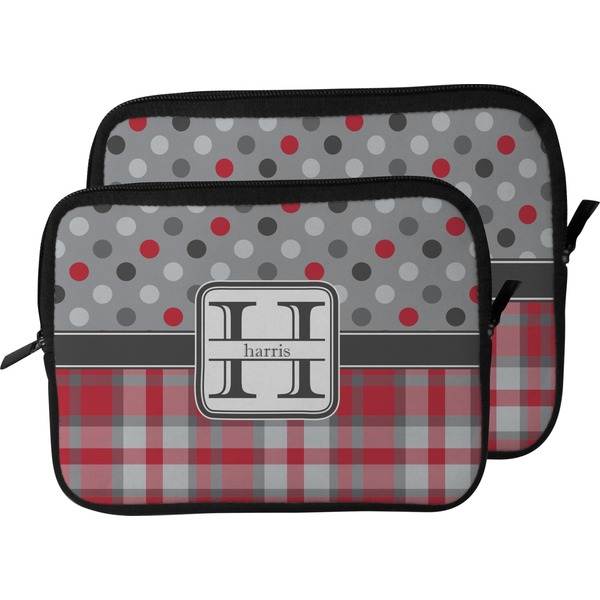 Red & Gray Dots and Plaid Laptop Sleeve (Size Comparison)
