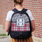 Red & Gray Dots and Plaid Large Backpack - Black - On Back