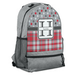 Red & Gray Dots and Plaid Backpack - Grey (Personalized)