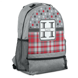 Red & Gray Dots and Plaid Backpack (Personalized)