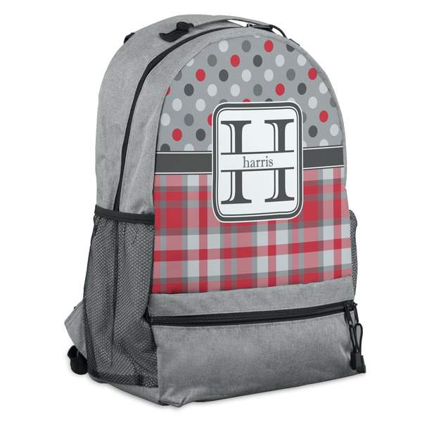 Custom Red & Gray Dots and Plaid Backpack (Personalized)