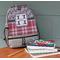 Red & Gray Dots and Plaid Large Backpack - Gray - On Desk