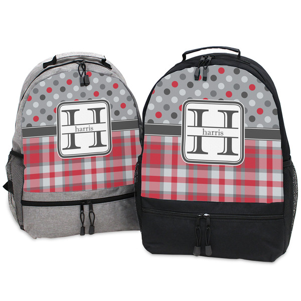 Red & Gray Dots and Plaid Large Backpacks - Both