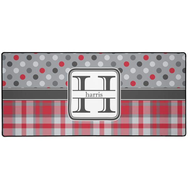 Custom Red & Gray Dots and Plaid Gaming Mouse Pad (Personalized)