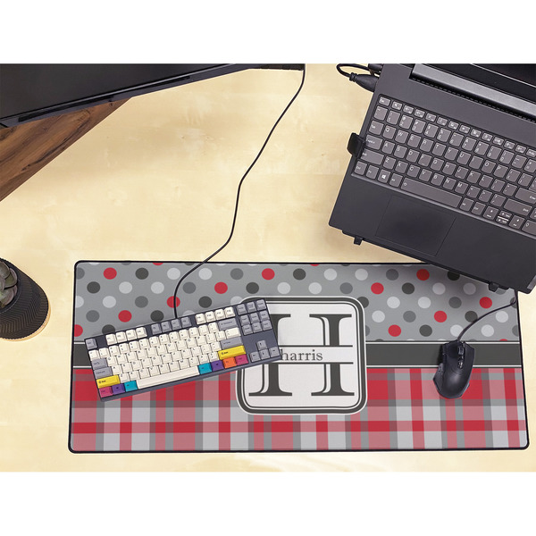 Red & Gray Dots and Plaid Large Gaming Mats - LIFESTYLE