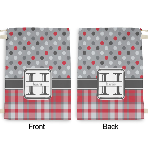 Red & Gray Dots and Plaid Large Laundry Bag - Front & Back View