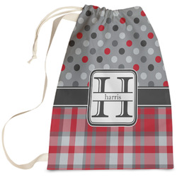 Red & Gray Dots and Plaid Laundry Bag (Personalized)