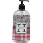 Red & Gray Dots and Plaid Plastic Soap / Lotion Dispenser (Personalized)