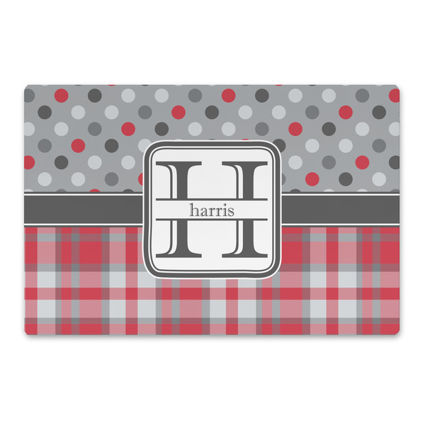 Custom Red & Gray Dots and Plaid Large Rectangle Car Magnet (Personalized)