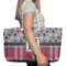 Red & Gray Dots and Plaid Large Rope Tote Bag - In Context View