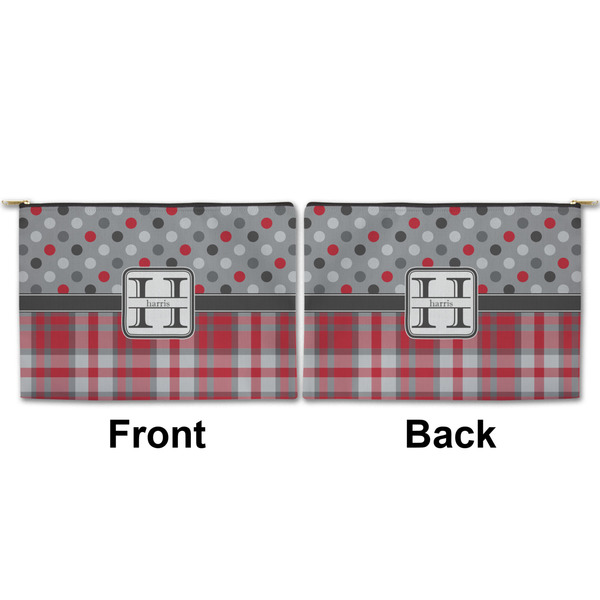 Red & Gray Dots and Plaid Large Zipper Pouch Approval (Front and Back)