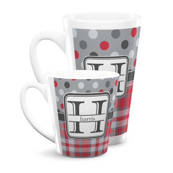 Red & Gray Dots and Plaid Latte Mugs Main