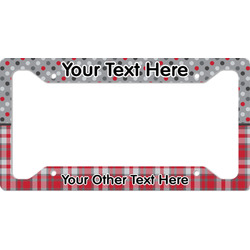 Red & Gray Dots and Plaid License Plate Frame - Style A (Personalized)