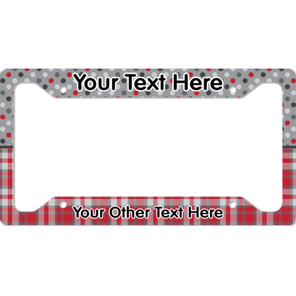 Custom Red & Gray Dots and Plaid License Plate Frame (Personalized)