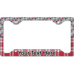 Red & Gray Dots and Plaid License Plate Frame - Style C (Personalized)
