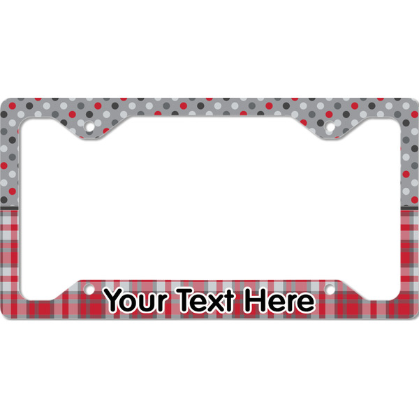 Custom Red & Gray Dots and Plaid License Plate Frame - Style C (Personalized)